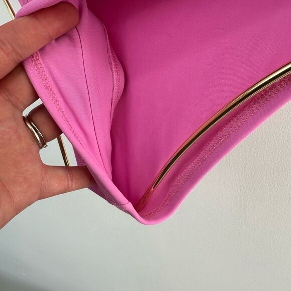 OYE Swimwear Women’s Lavinia Pink Bandeau Bikini Gold Button Detail - Picture 9 of 12